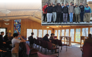 Seminarns visit Lake Griswold with Fr. Etienne for their retreat.